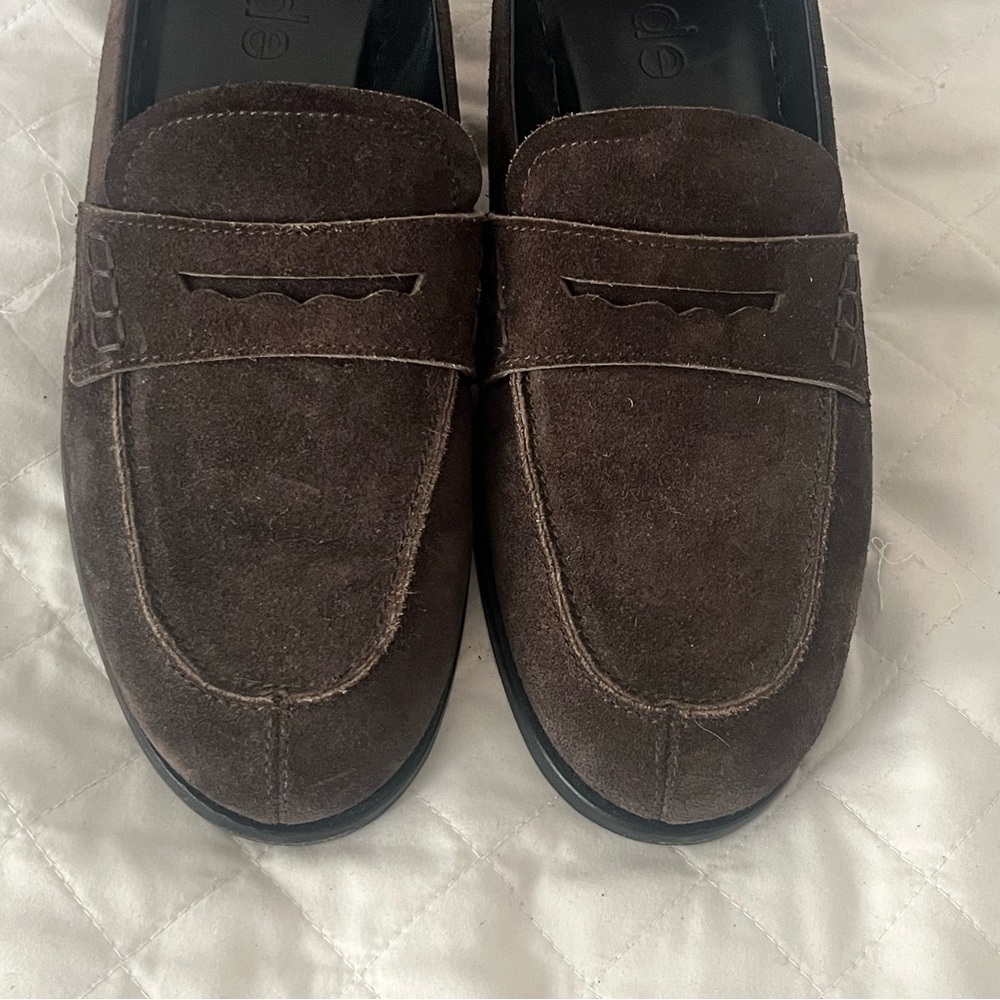 AEYDE Oscar Suede Penny Loafers in Moka Brown - Size 40